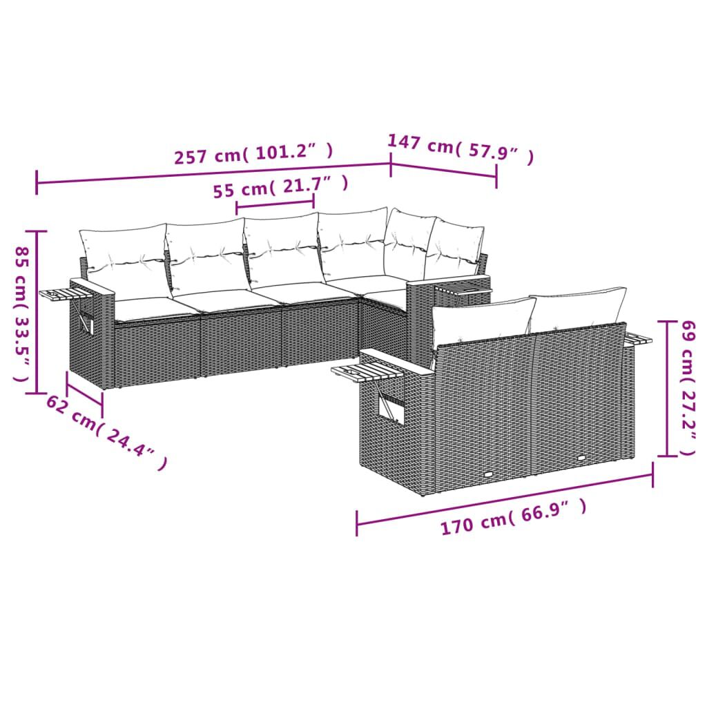 vidaXL 7 Piece Garden Sofa Set with Cushions Black Poly Rattan
