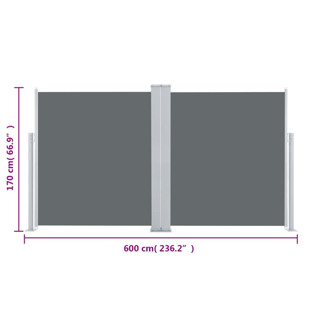 vidaXL Patio Retractable Double Side Awning 170x600 cm Anthracite