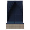 vidaXL Double Sun Lounger with Roof and Curtains Grey Poly Rattan