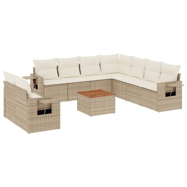 vidaXL 10 Piece Garden Sofa Set with Cushions Beige Poly Rattan