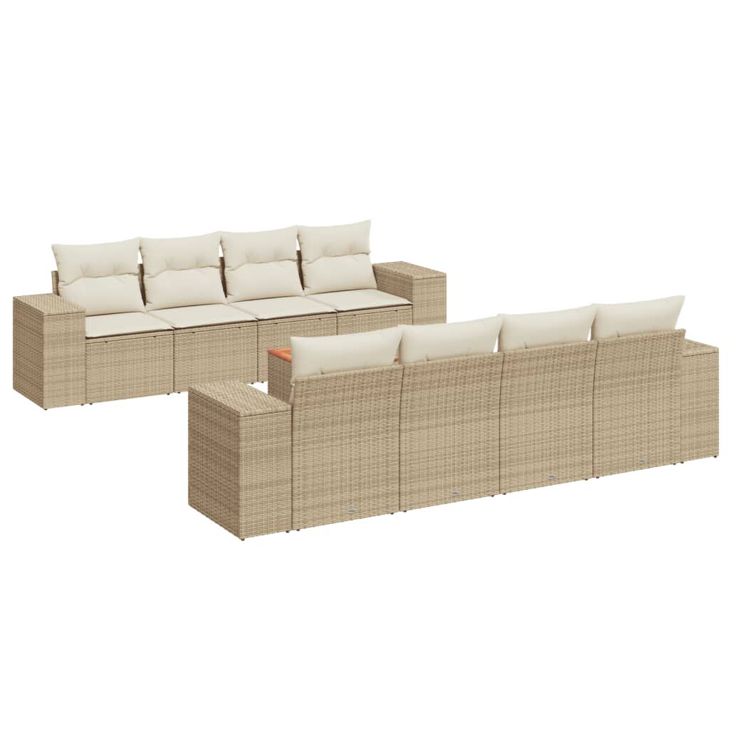 vidaXL 9 Piece Garden Sofa Set with Cushions Beige Poly Rattan