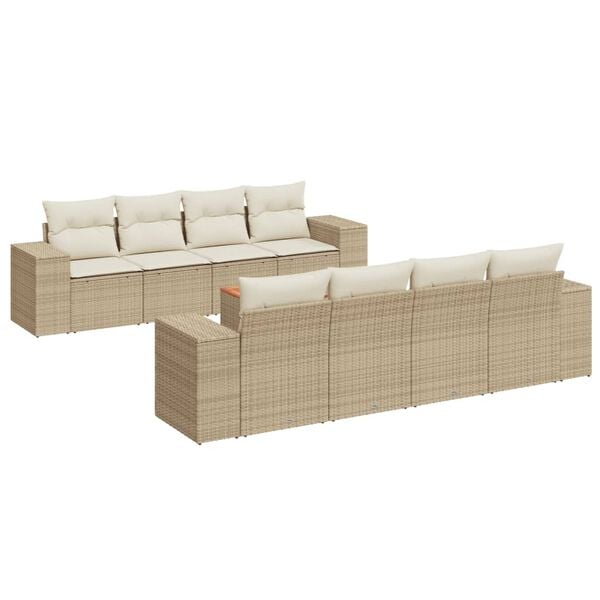 vidaXL 9 Piece Garden Sofa Set with Cushions Beige Poly Rattan
