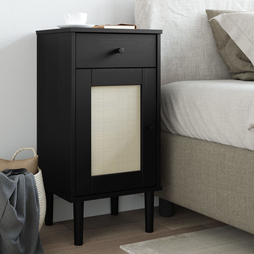vidaXL Bedside Cabinet SENJA Rattan Look Black 40x35x80 cm Solid Wood Pine