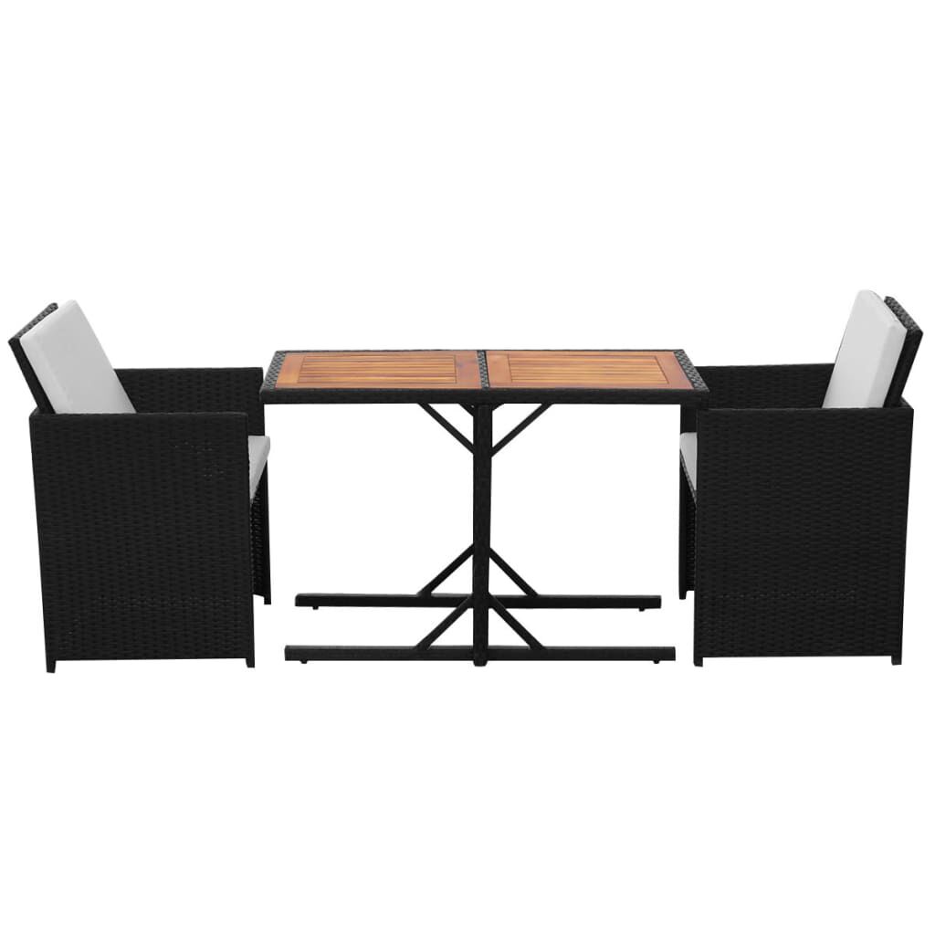 vidaXL 3 Piece Bistro Set with Cushions Poly Rattan Black