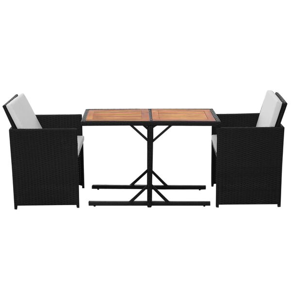vidaXL 3 Piece Bistro Set with Cushions Poly Rattan Black