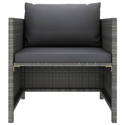 vidaXL Garden Sofa with Cushions Grey Poly Rattan