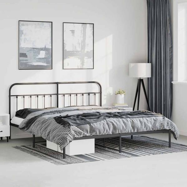 vidaXL Metal Bed Frame without Mattress with Headboard Black 183x213cm