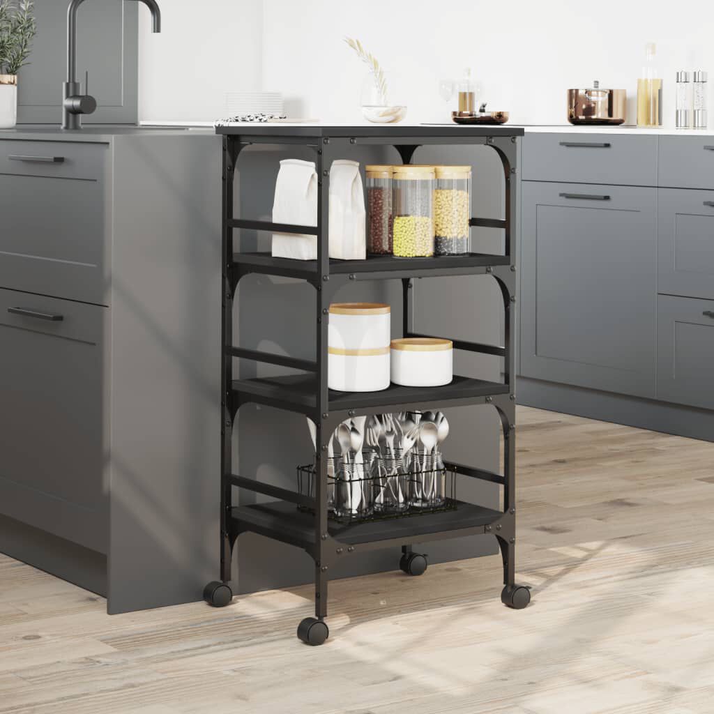 vidaXL Kitchen Trolley Black 45x35x89.5 cm Engineered Wood