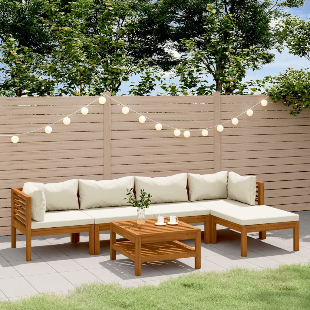vidaXL 6 Piece Garden Lounge Set with Cream Cushion Solid Acacia Wood