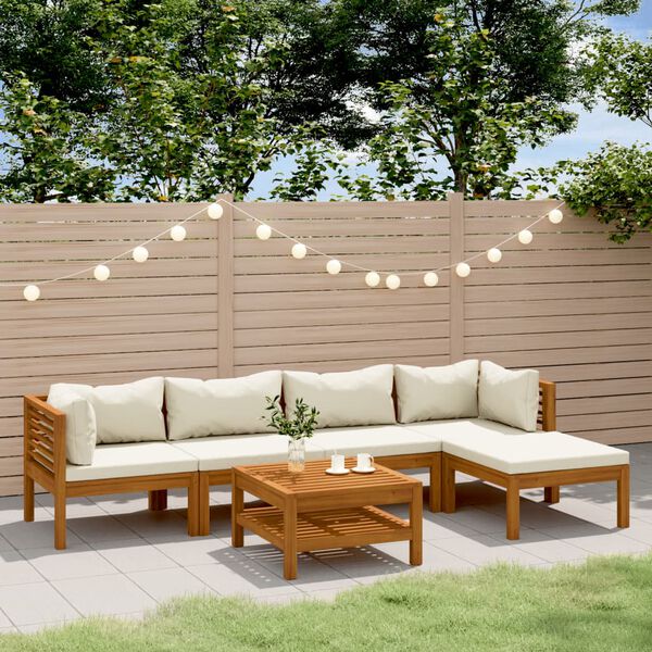 vidaXL 6 Piece Garden Lounge Set with Cream Cushion Solid Acacia Wood