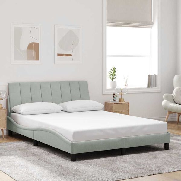 vidaXL Bed Frame without Mattress "Hanko" Light Grey 137x190 cm Double Velvet