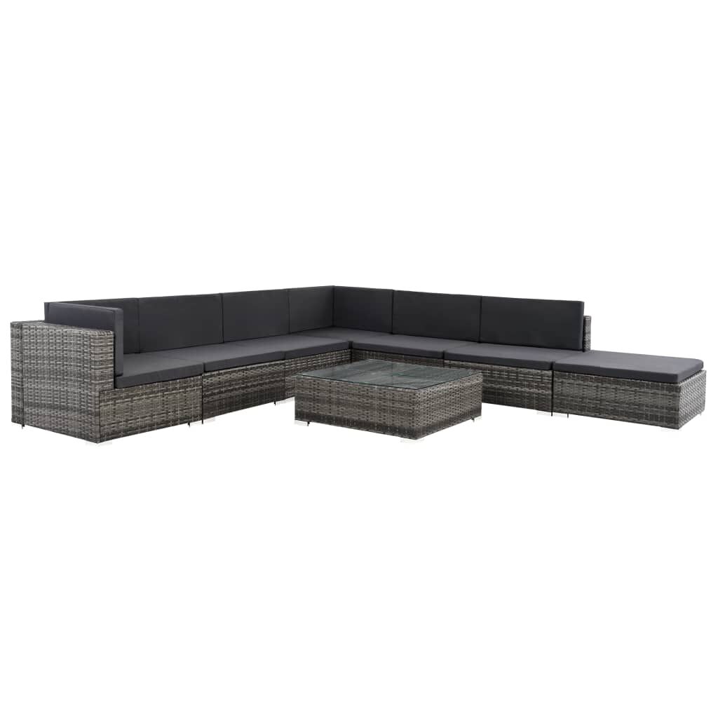 vidaXL 8 Piece Garden Lounge Set with Cushions Poly Rattan Gray