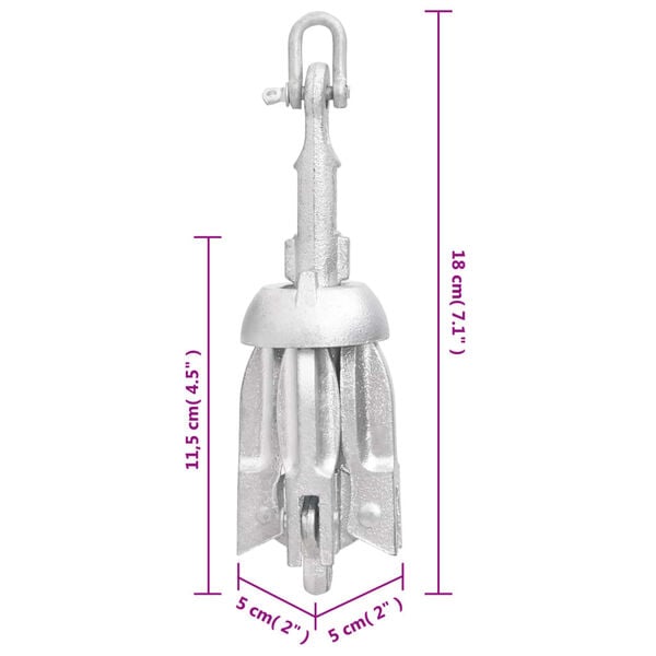 vidaXL Folding Anchor Silver 0.7 kg Hot Dip Galvanized Cast Iron
