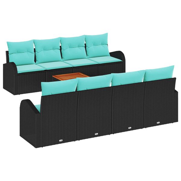 vidaXL 9 Piece Garden Sofa Set with Cushions Black Poly Rattan Acacia