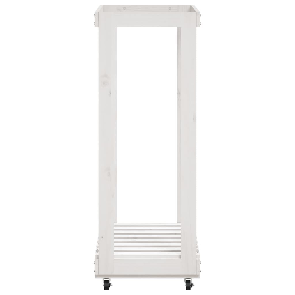 vidaXL Log Holder with Wheels White 76.5x40x108 cm Solid Wood Pine