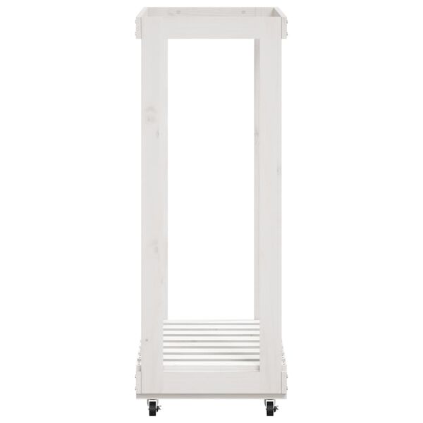 vidaXL Log Holder with Wheels White 76.5x40x108 cm Solid Wood Pine