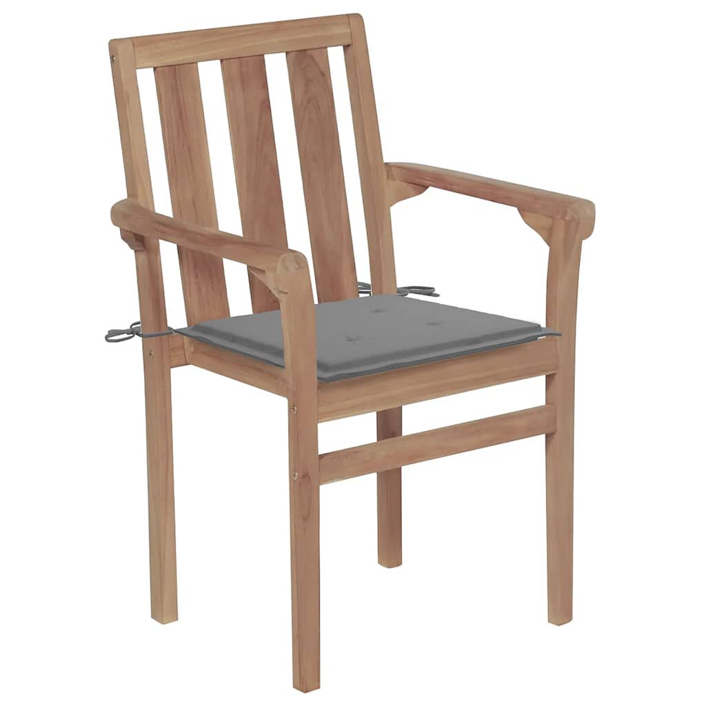 vidaXL Stackable Garden Chairs with Cushions 4 pcs Solid Teak Wood