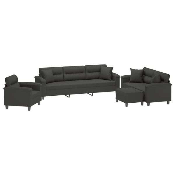 vidaXL 4 Piece Sofa Set with Pillows Dark Grey Microfibre Fabric