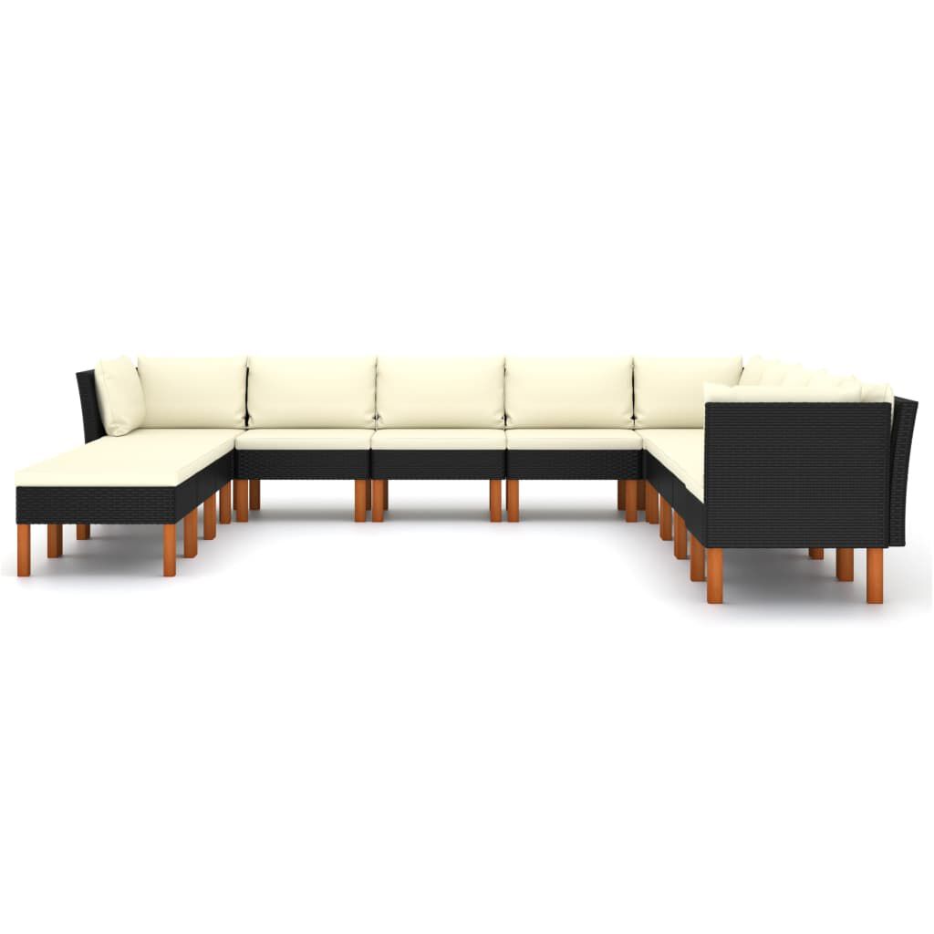 vidaXL 12 Piece Garden Lounge Set with Cushions Poly Rattan Black