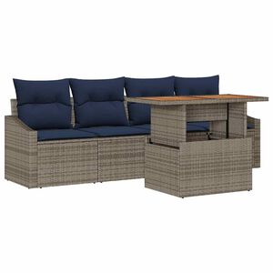 vidaXL Garden Sofa Set with Cushion Manual 5 pcs Grey and Navy