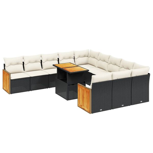 vidaXL 11 Piece Garden Sofa Set with Cushions Black Poly Rattan
