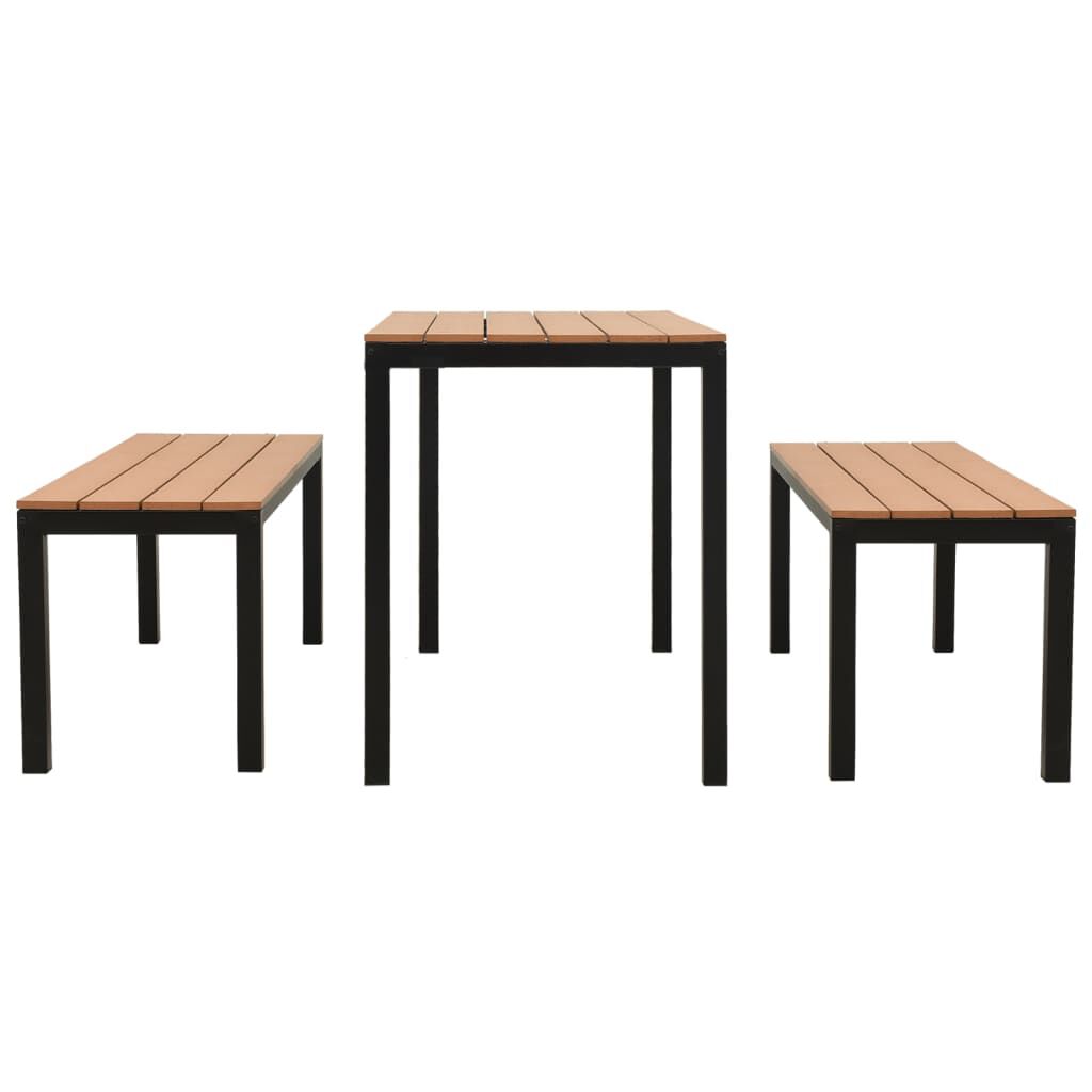 vidaXL 3 Piece Garden Dining Set Steel and WPC Brown and Black