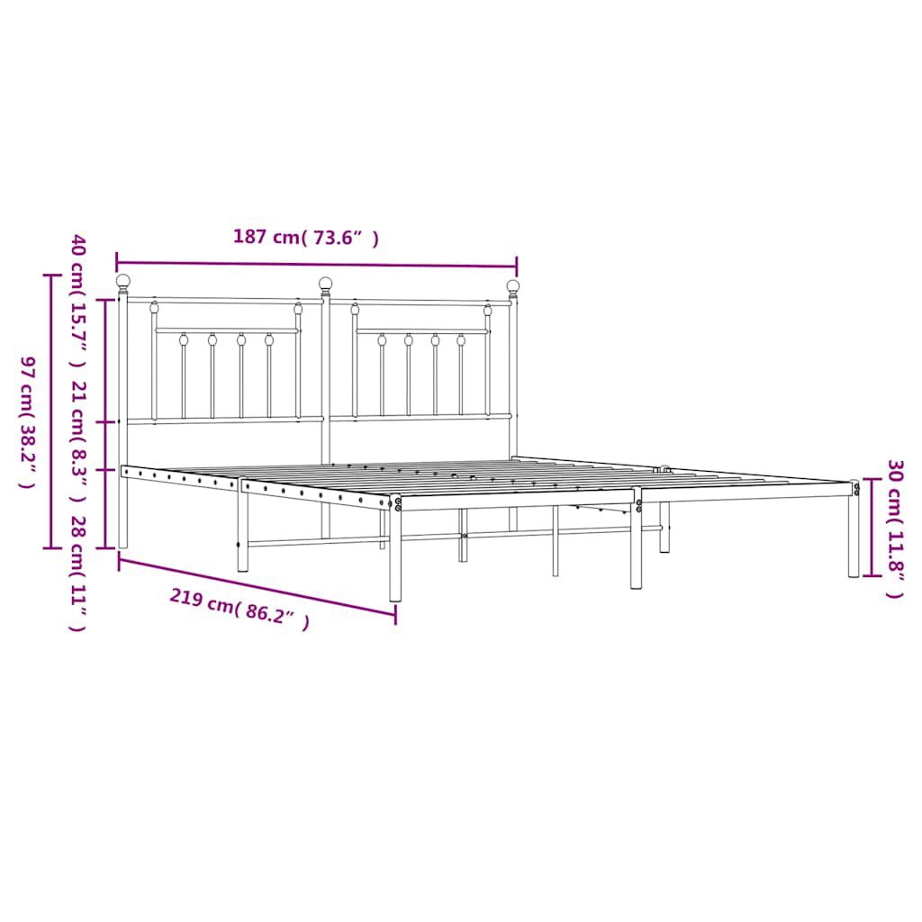 vidaXL Metal Bed Frame without Mattress with Headboard Black 183x213cm