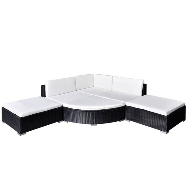 vidaXL 6 Piece Garden Lounge Set with Cushions Poly Rattan Black