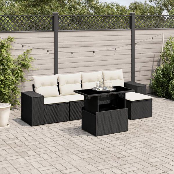 vidaXL 6 Piece Garden Sofa Set with Cushions Black Poly Rattan
