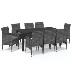 vidaXL 9 Piece Garden Dining Set with Cushions Poly Rattan Grey