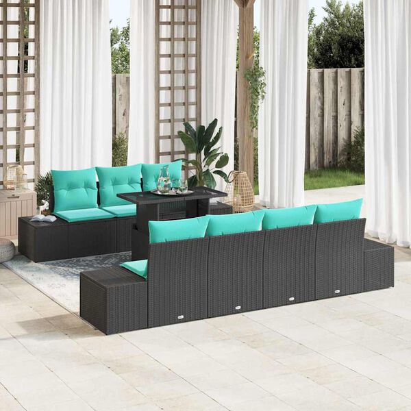 vidaXL Garden Sofa Set with Cushion 8 pcs Black and Turquoise