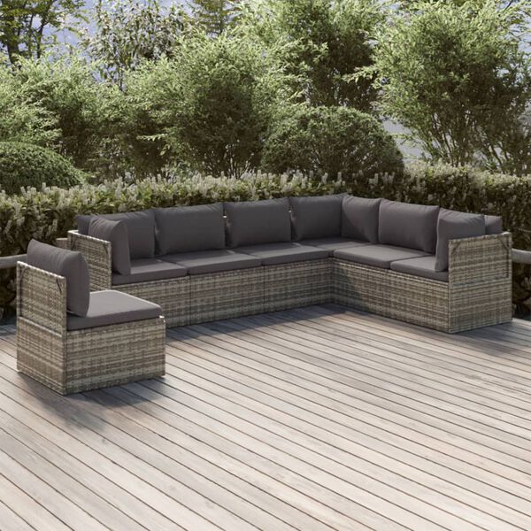vidaXL 7 Piece Garden Lounge Set with Cushions Grey Poly Rattan