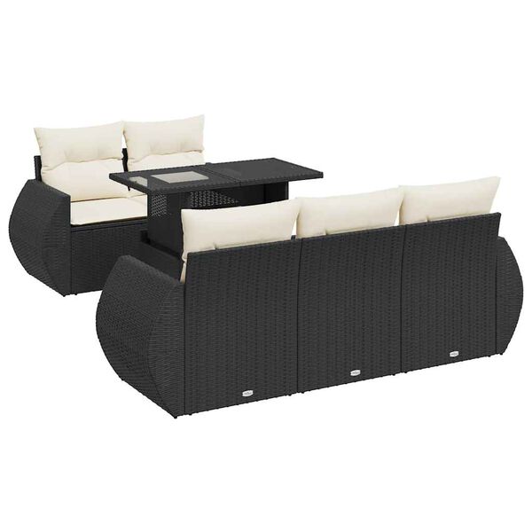 vidaXL 6 Piece Garden Sofa Set with Cushions Black Poly Rattan