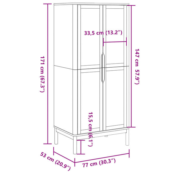vidaXL Wardrobe FLORO Wax Brown 77x53x171 cm Solid Wood Pine