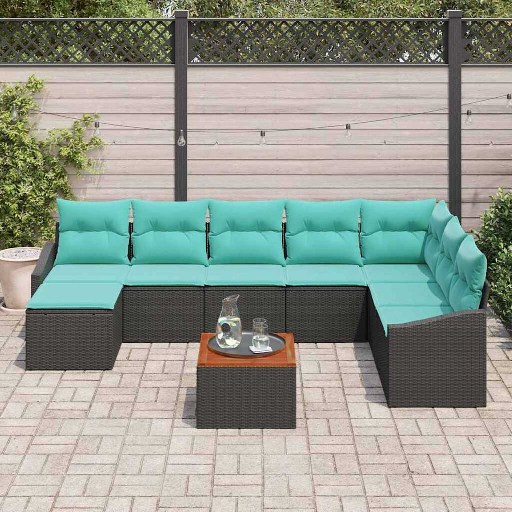 vidaXL Garden Sofa Set 9 pcs Black and turquoise