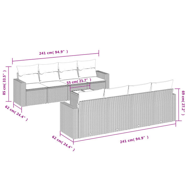 vidaXL 9 Piece Garden Sofa Set with Cushions Black Poly Rattan