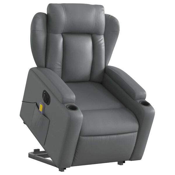 vidaXL Electric Stand up Massage Recliner Chair Grey Faux Leather