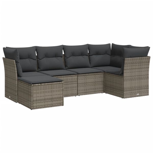 vidaXL 6 Piece Garden Sofa Set with Cushions Grey Poly Rattan