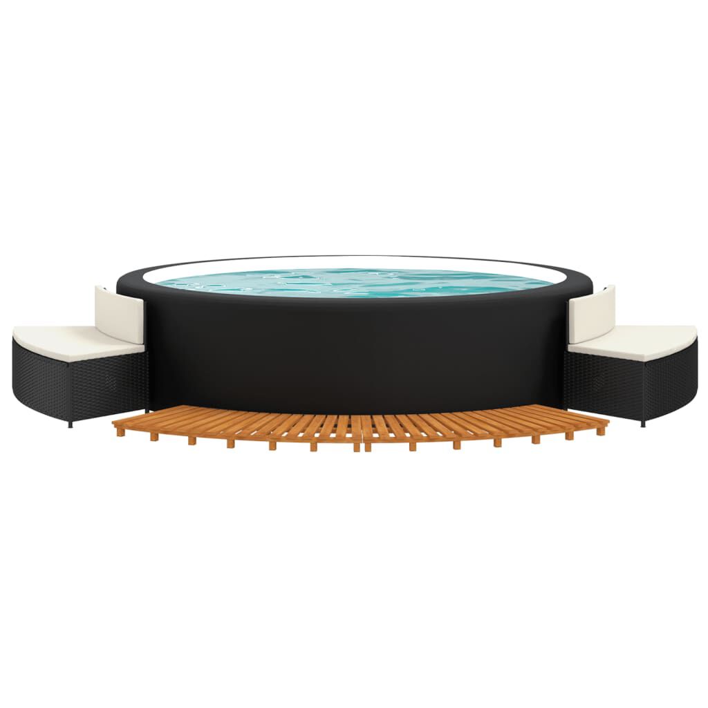 vidaXL Hot Tub Surround Black Poly Rattan and Solid Wood Acacia