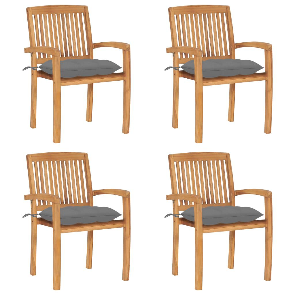 vidaXL Stacking Garden Chairs with Cushions 4 pcs Solid Teak Wood