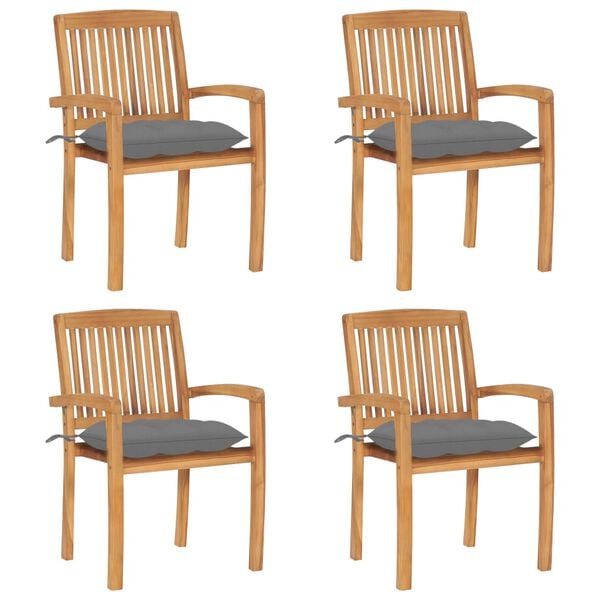 vidaXL Stacking Garden Chairs with Cushions 4 pcs Solid Teak Wood