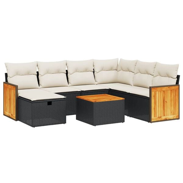 vidaXL 8 Piece Garden Sofa Set with Cushions Black Poly Rattan