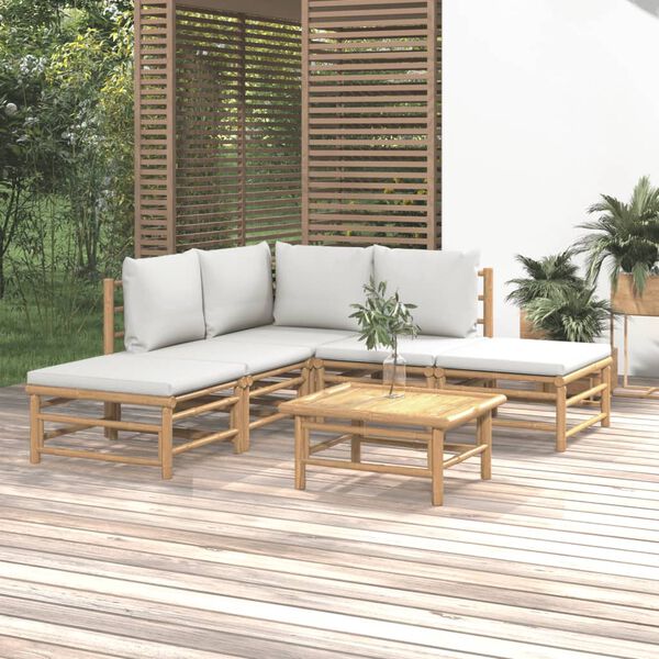vidaXL 6 Piece Garden Lounge Set with Light Grey Cushions Bamboo