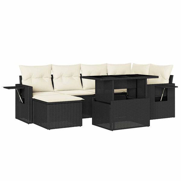 vidaXL 7 Piece Garden Sofa Set with Cushions Black Poly Rattan