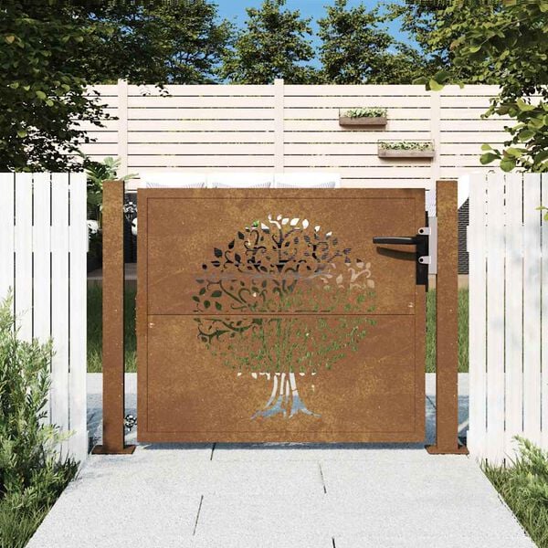 vidaXL Garden Gate 105x105 cm Corten Steel Tree Design