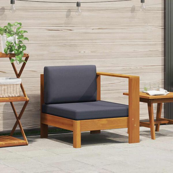 vidaXL Middle Sofa with 1 Armrest Dark Grey Solid Acacia Wood