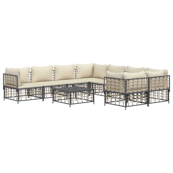 vidaXL 9 Piece Garden Lounge Set with Cushions Anthracite Poly Rattan