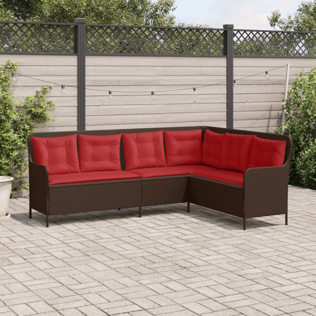 vidaXL Garden Sofa with Cushions L-Shaped Brown Poly Rattan