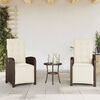 vidaXL 3 Piece Bistro Set with Cushions Brown Poly Rattan