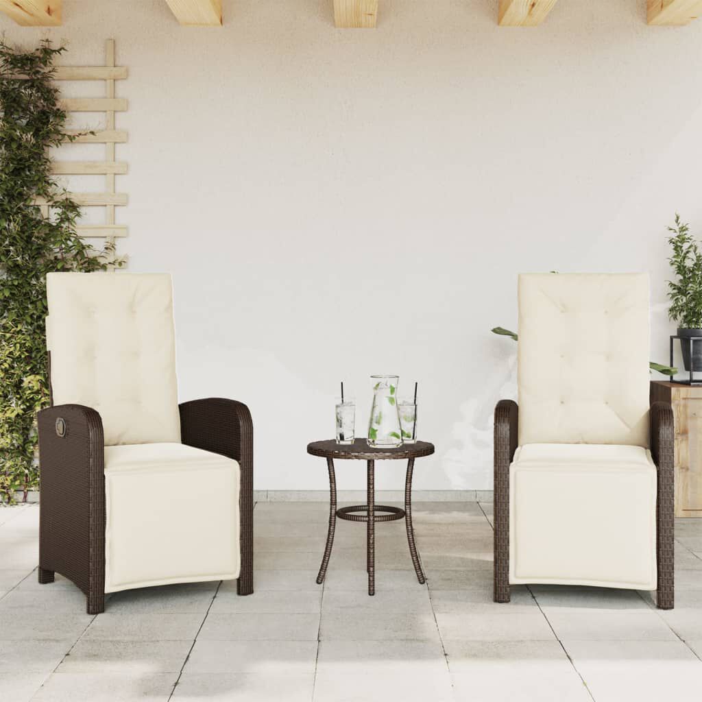 vidaXL 3 Piece Bistro Set with Cushions Brown Poly Rattan